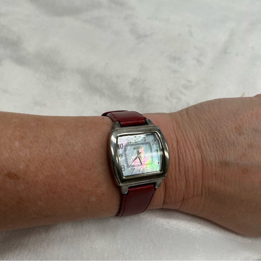 ECCLISSI Sterling Silver Women's Watch Red Genuine Leather Band MOP 925 Silver
